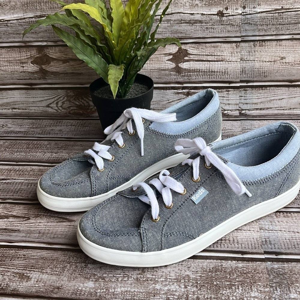 Keds Gray with light Blue Canvas Sneakers with White Accents Size 6.5
